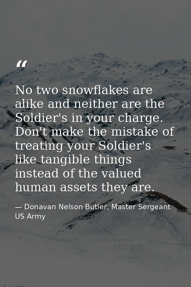 No two snowflakes are alike and neither are the Soldier's in your charge. Don't make the mistake of treating your Soldie — Donavan Nelson Butler, Master Sergeant US Army