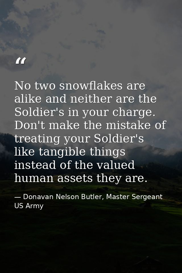 No two snowflakes are alike and neither are the Soldier's in your charge. Don't make the mistake of treating your Soldie — Donavan Nelson Butler, Master Sergeant US Army
