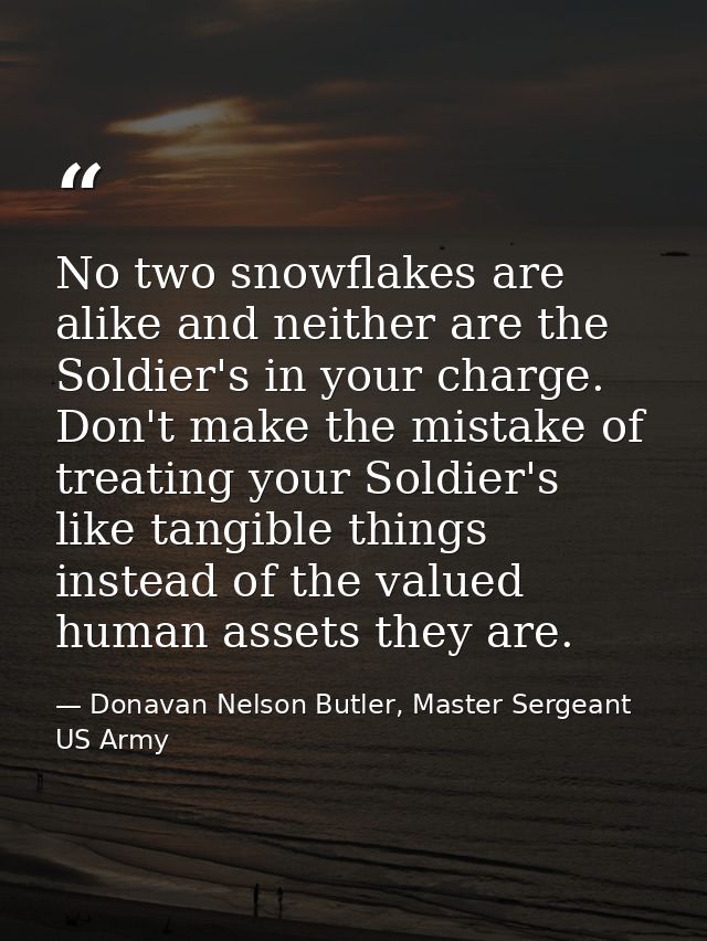No two snowflakes are alike and neither are the Soldier's in your charge. Don't make the mistake of treating your Soldie — Donavan Nelson Butler, Master Sergeant US Army