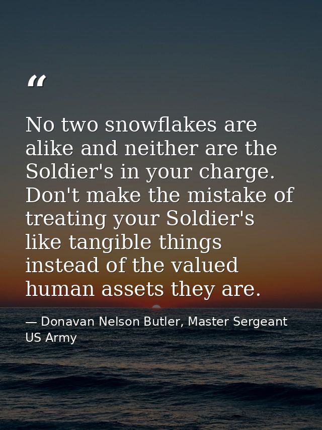 No two snowflakes are alike and neither are the Soldier's in your charge. Don't make the mistake of treating your Soldie — Donavan Nelson Butler, Master Sergeant US Army