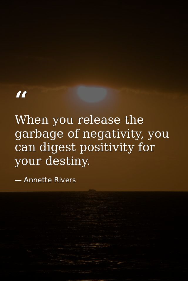 When you release the garbage of negativity, you can digest positivity for your destiny. — Annette Rivers
