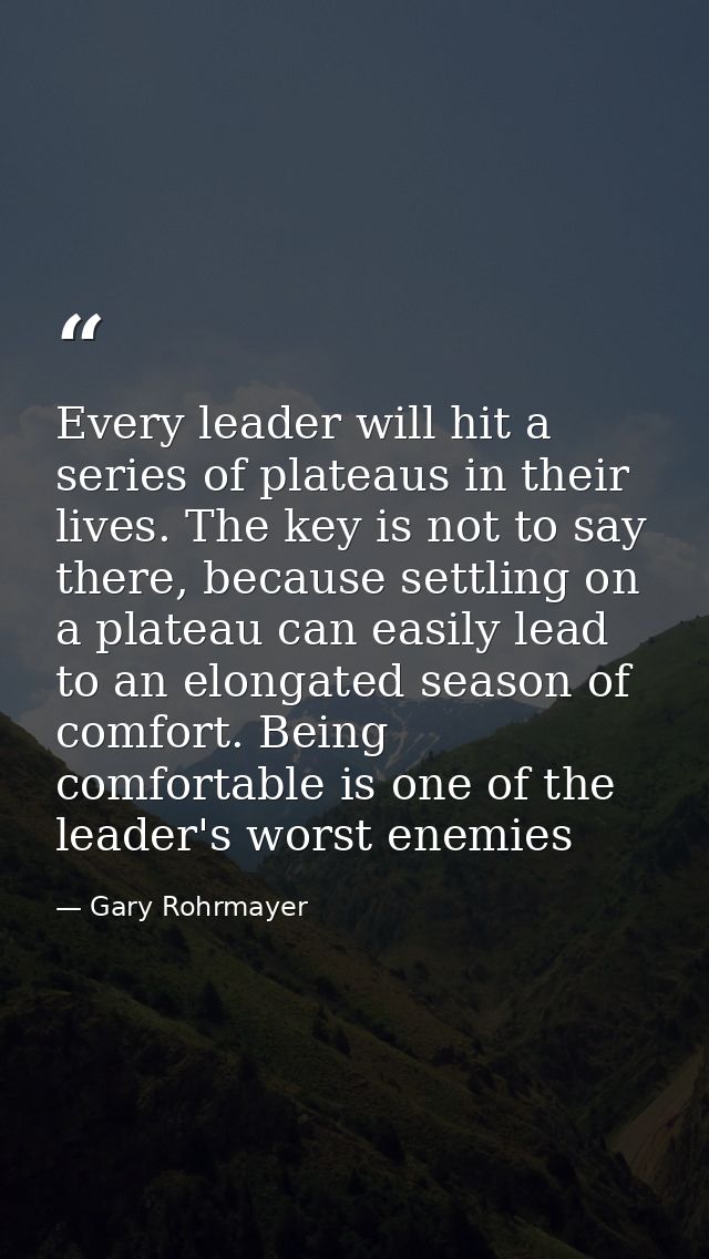 Every leader will hit a series of plateaus in their lives. The key is not to say there, because settling on a plateau ca — Gary Rohrmayer