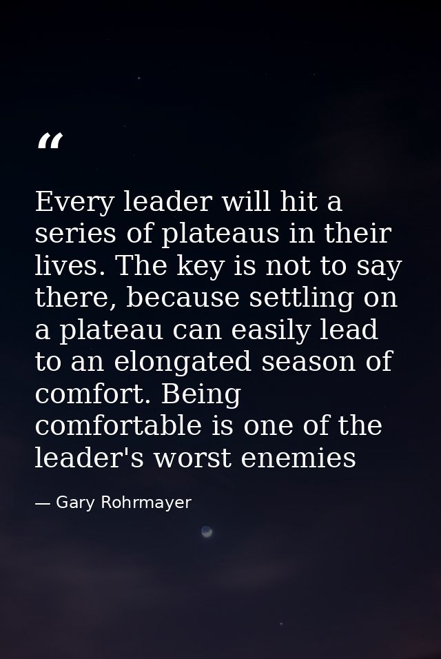 Every leader will hit a series of plateaus in their lives. The key is not to say there, because settling on a plateau ca — Gary Rohrmayer