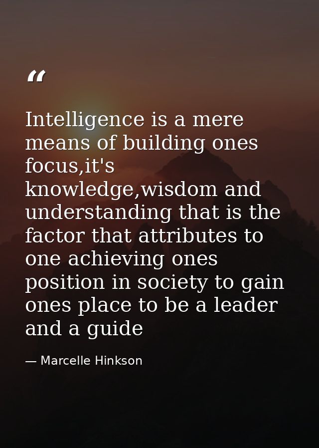 Intelligence is a mere means of building ones focus,it's knowledge,wisdom and understanding that is the factor that attr — Marcelle Hinkson