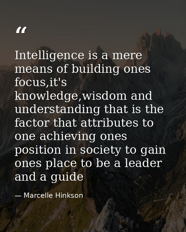 Intelligence is a mere means of building ones focus,it's knowledge,wisdom and understanding that is the factor that attr — Marcelle Hinkson
