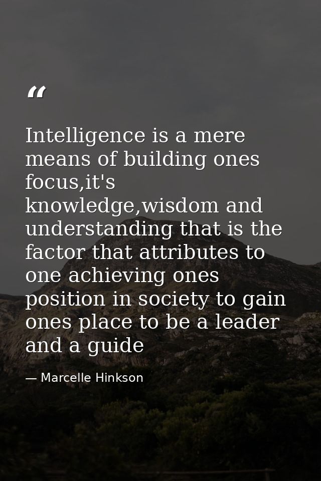 Intelligence is a mere means of building ones focus,it's knowledge,wisdom and understanding that is the factor that attr — Marcelle Hinkson