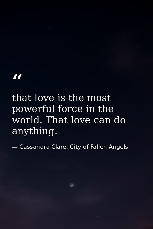 that love is the most powerful force in the world. That love can do anything. — Cassandra Clare, City of Fallen Angels
