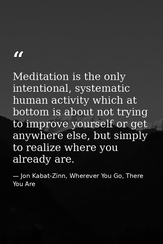 Meditation is the only intentional, systematic human activity which at bottom is about not trying to improve yourself or — Jon Kabat-Zinn, Wherever You Go, There You Are