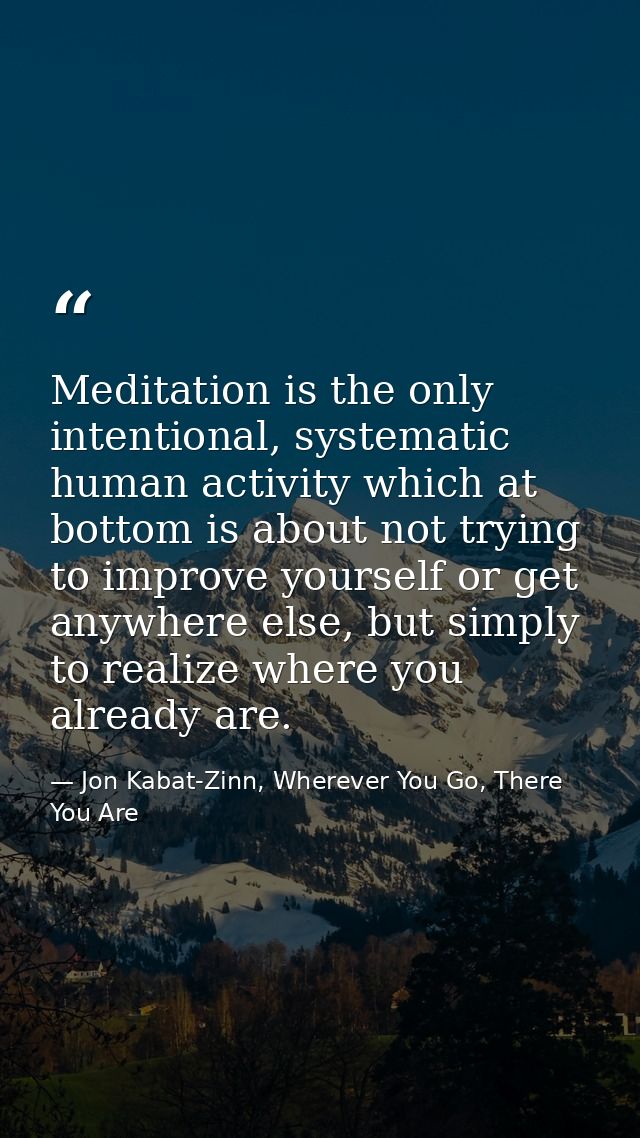 Meditation is the only intentional, systematic human activity which at bottom is about not trying to improve yourself or — Jon Kabat-Zinn, Wherever You Go, There You Are