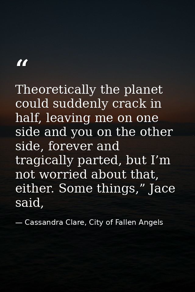 Theoretically the planet could suddenly crack in half, leaving me on one side and you on the other side, forever and tra — Cassandra Clare, City of Fallen Angels