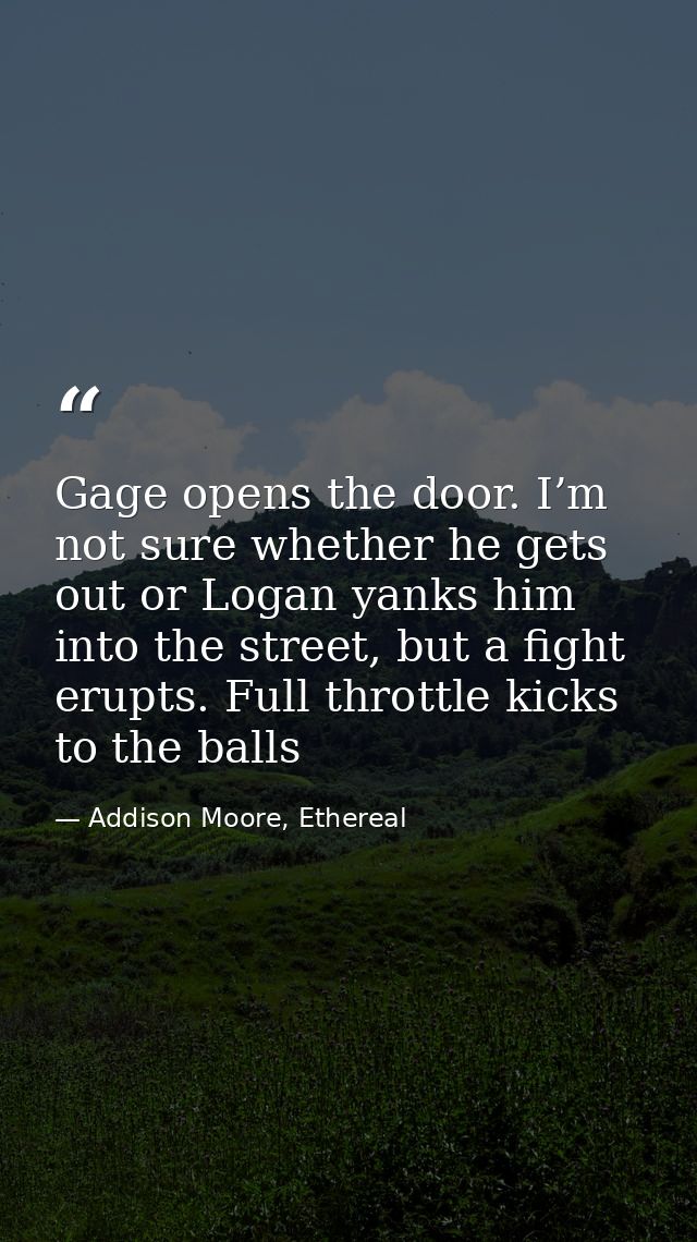 Gage opens the door. I’m not sure whether he gets out or Logan yanks him into the street, but a fight erupts. Full throt — Addison Moore, Ethereal