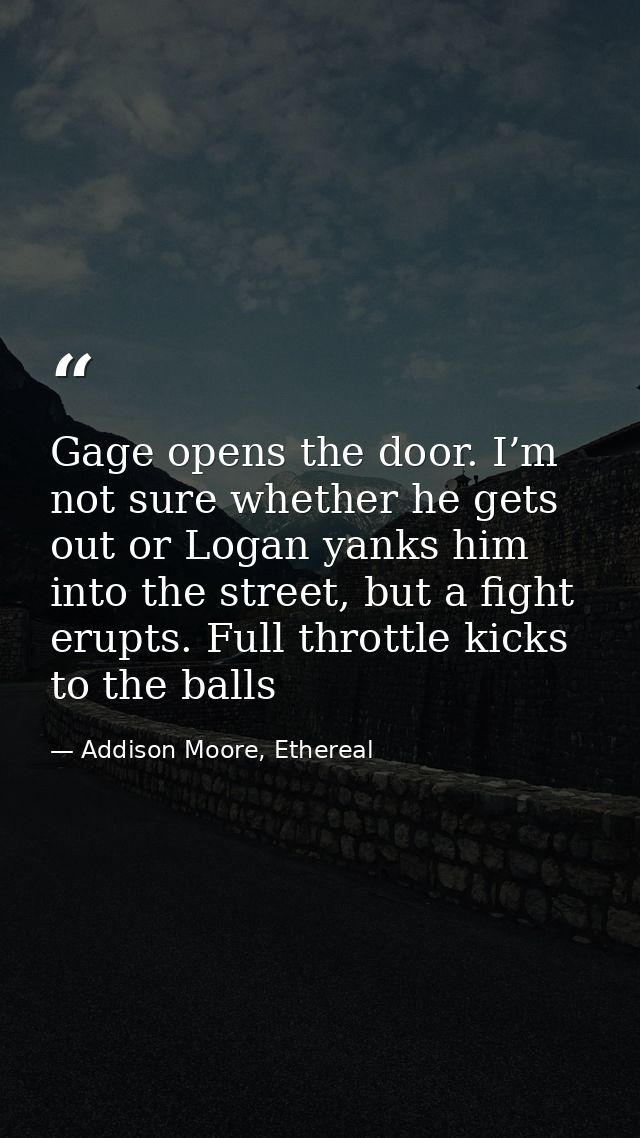 Gage opens the door. I’m not sure whether he gets out or Logan yanks him into the street, but a fight erupts. Full throt — Addison Moore, Ethereal