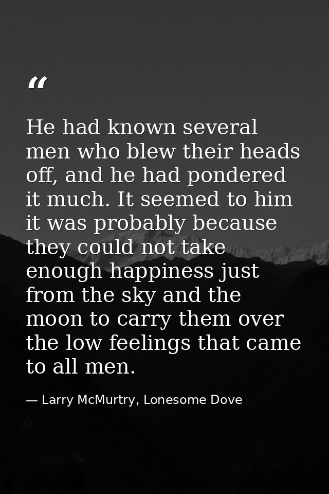 He had known several men who blew their heads off, and he had pondered it much. It seemed to him it was probably because — Larry McMurtry, Lonesome Dove