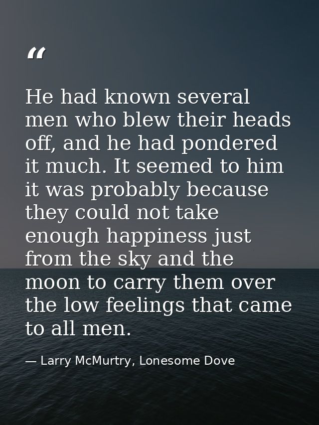 He had known several men who blew their heads off, and he had pondered it much. It seemed to him it was probably because — Larry McMurtry, Lonesome Dove
