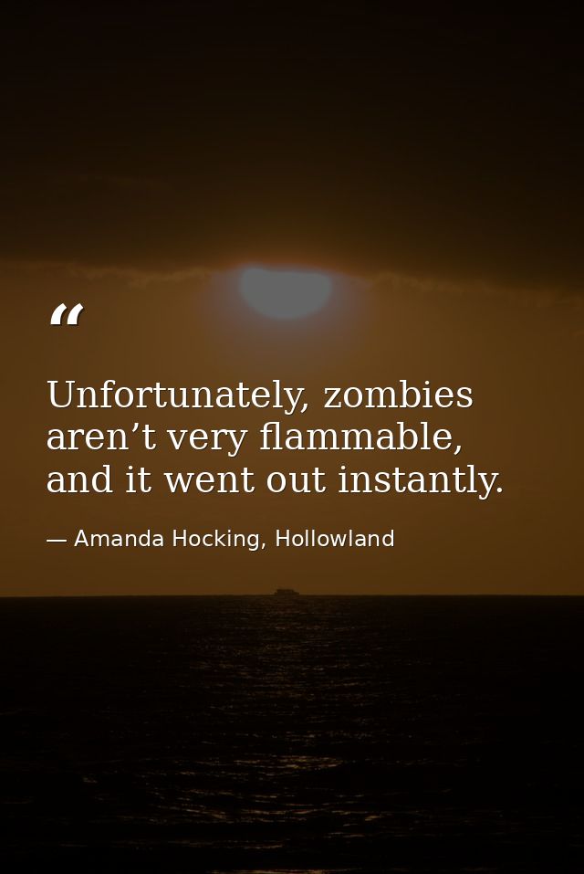 Unfortunately, zombies aren’t very flammable, and it went out instantly. — Amanda Hocking, Hollowland