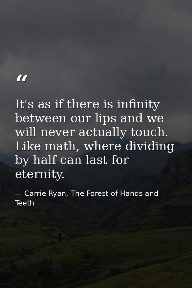 It's as if there is infinity between our lips and we will never actually touch. Like math, where dividing by half can la — Carrie Ryan, The Forest of Hands and Teeth