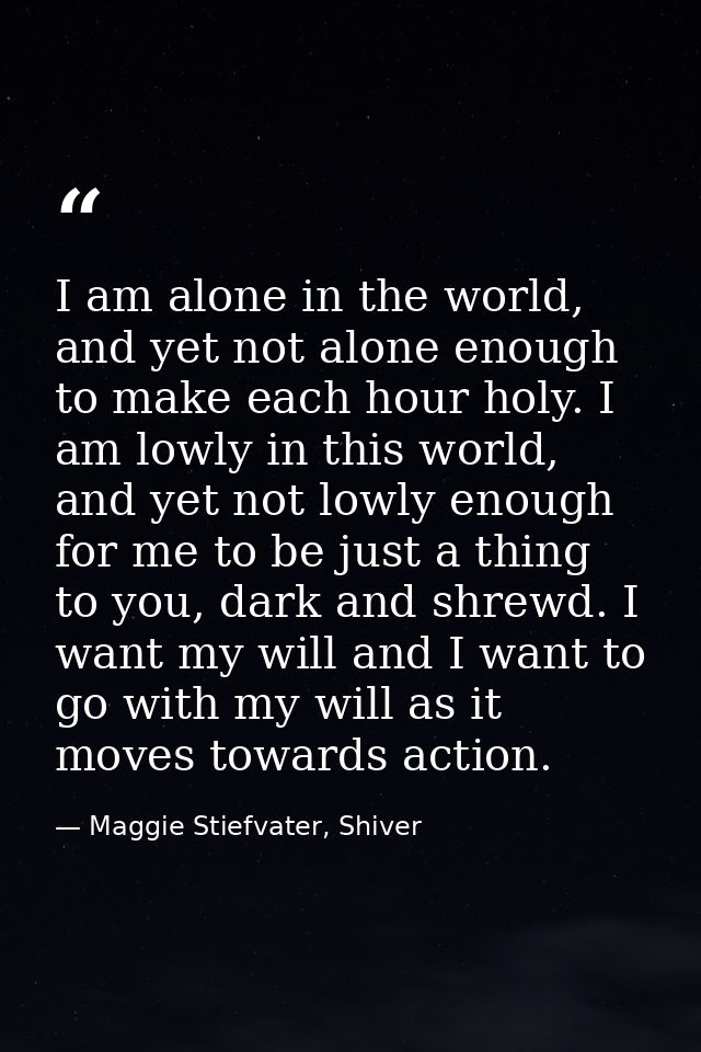 I am alone in the world, and yet not alone enough to make each hour holy. I am lowly in this world, and yet not lowly en — Maggie Stiefvater, Shiver