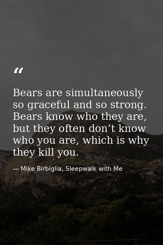 Bears are simultaneously so graceful and so strong. Bears know who they are, but they often don’t know who you are, whic — Mike Birbiglia, Sleepwalk with Me