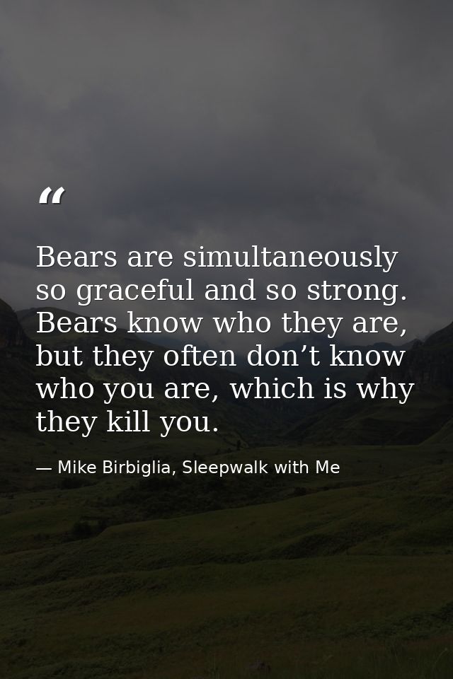 Bears are simultaneously so graceful and so strong. Bears know who they are, but they often don’t know who you are, whic — Mike Birbiglia, Sleepwalk with Me