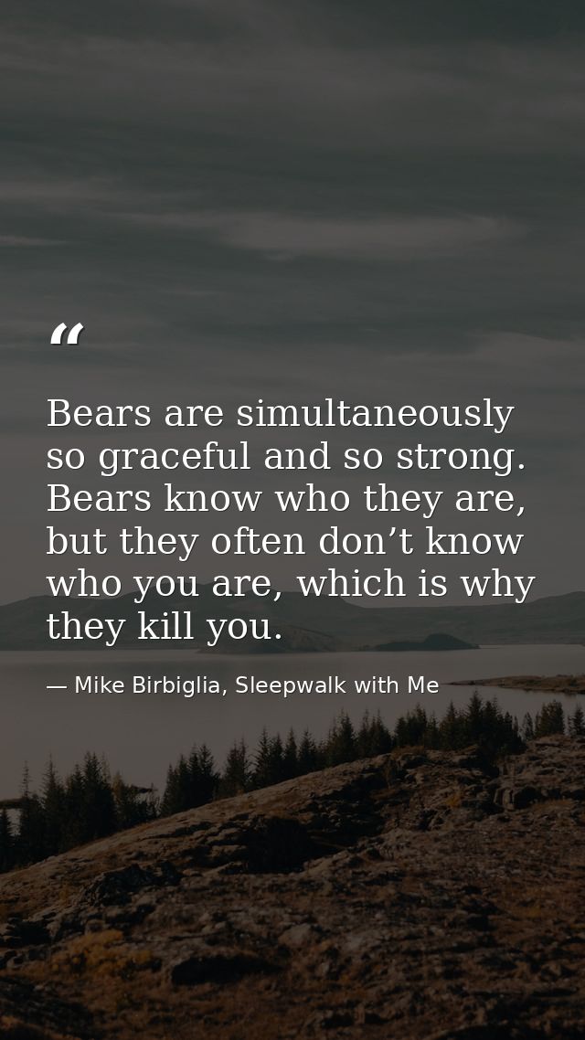 Bears are simultaneously so graceful and so strong. Bears know who they are, but they often don’t know who you are, whic — Mike Birbiglia, Sleepwalk with Me
