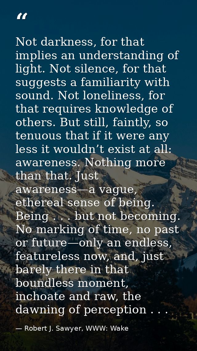 Not darkness, for that implies an understanding of light. Not silence, for that suggests a familiarity with sound. Not l — Robert J. Sawyer, WWW: Wake
