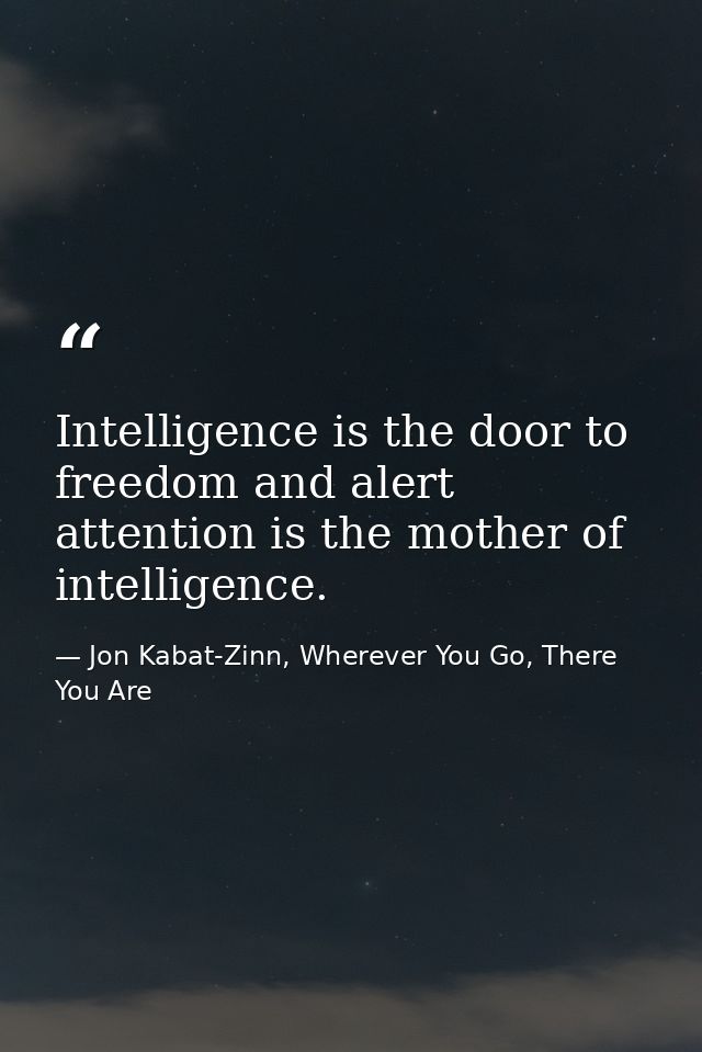 Intelligence is the door to freedom and alert attention is the mother of intelligence. — Jon Kabat-Zinn, Wherever You Go, There You Are