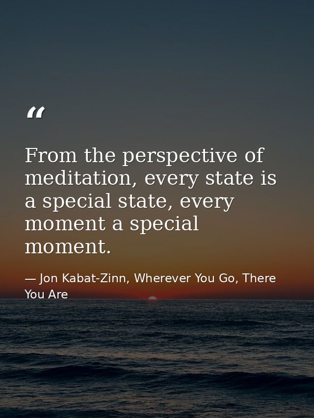 From the perspective of meditation, every state is a special state, every moment a special moment. — Jon Kabat-Zinn, Wherever You Go, There You Are