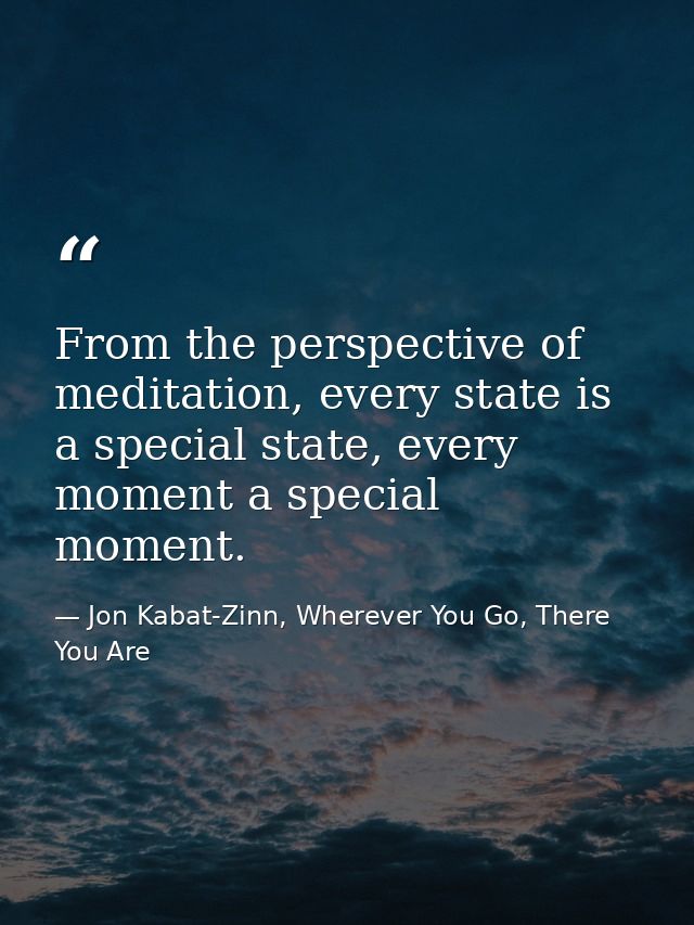 From the perspective of meditation, every state is a special state, every moment a special moment. — Jon Kabat-Zinn, Wherever You Go, There You Are