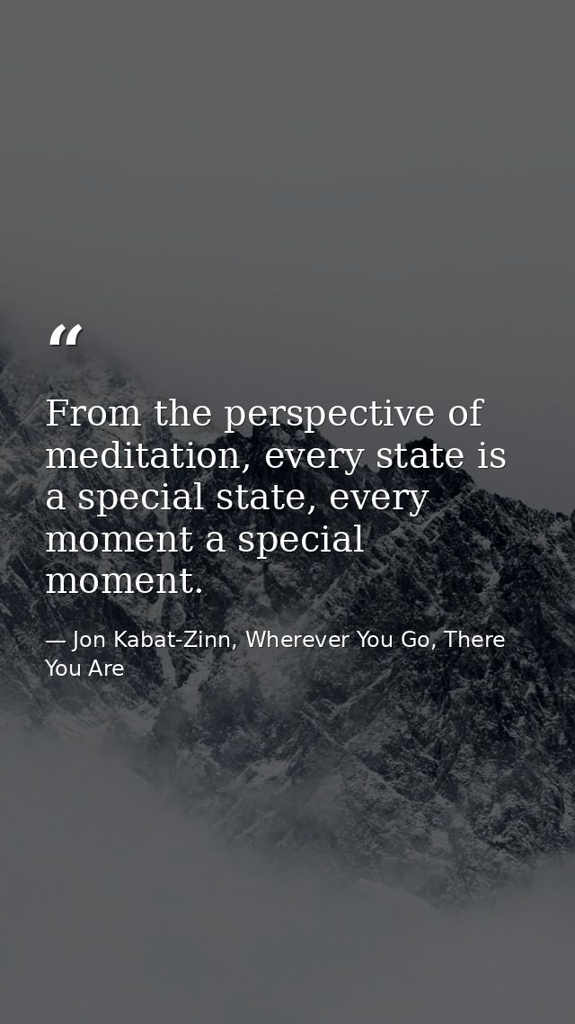 From the perspective of meditation, every state is a special state, every moment a special moment. — Jon Kabat-Zinn, Wherever You Go, There You Are