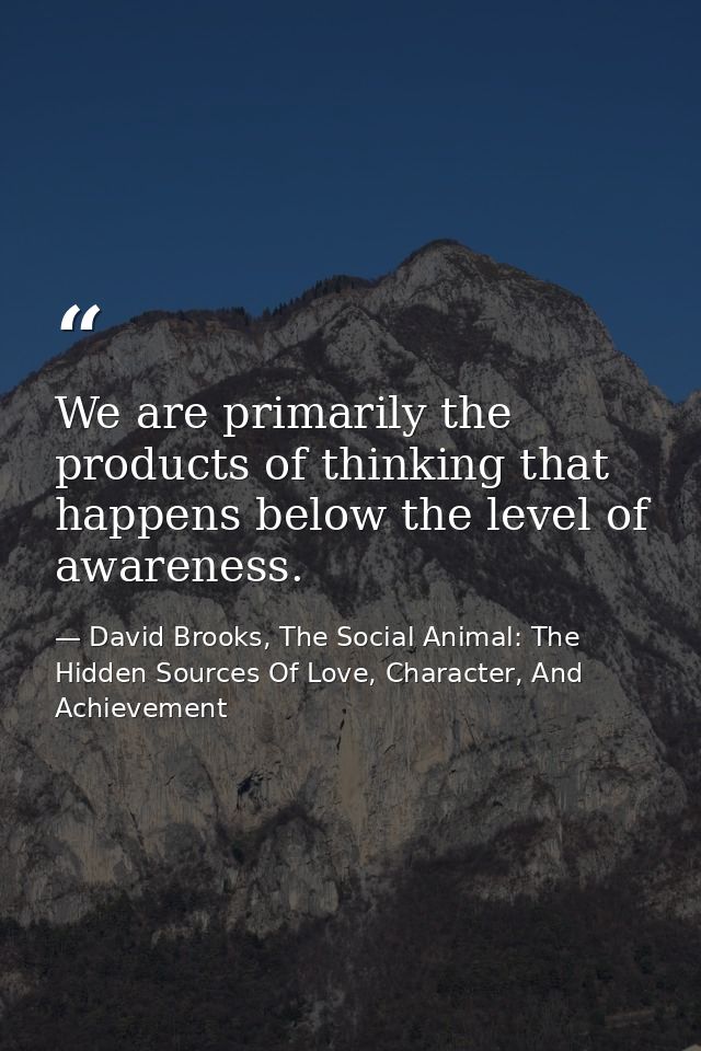 We are primarily the products of thinking that happens below the level of awareness. — David Brooks, The Social Animal: The Hidden Sources Of Love, Character, And Achievement