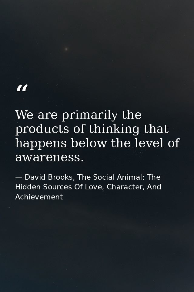 We are primarily the products of thinking that happens below the level of awareness. — David Brooks, The Social Animal: The Hidden Sources Of Love, Character, And Achievement
