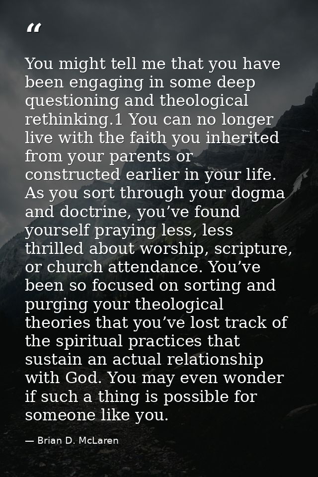 You might tell me that you have been engaging in some deep questioning and theological rethinking.1 You can no longer li — Brian D. McLaren