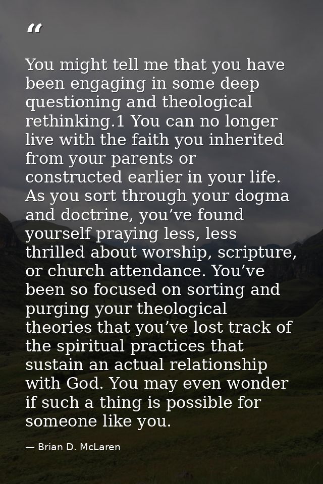 You might tell me that you have been engaging in some deep questioning and theological rethinking.1 You can no longer li — Brian D. McLaren