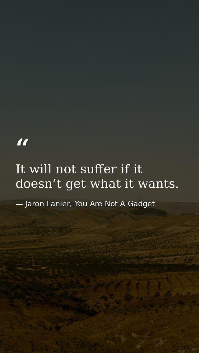 It will not suffer if it doesn’t get what it wants. — Jaron Lanier, You Are Not A Gadget