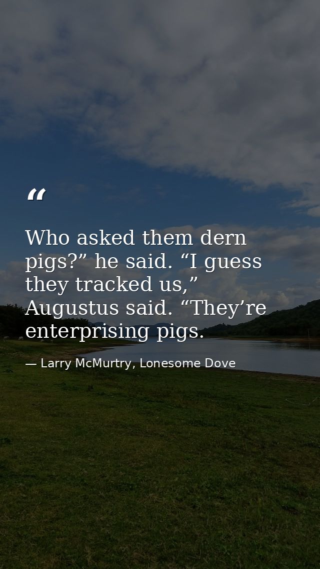 Who asked them dern pigs?” he said. “I guess they tracked us,” Augustus said. “They’re enterprising pigs. — Larry McMurtry, Lonesome Dove