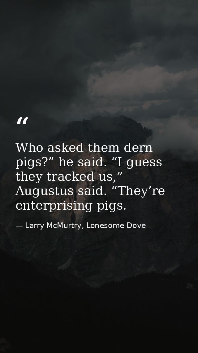 Who asked them dern pigs?” he said. “I guess they tracked us,” Augustus said. “They’re enterprising pigs. — Larry McMurtry, Lonesome Dove