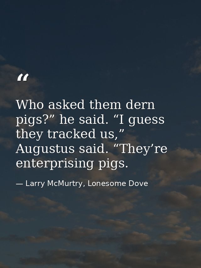 Who asked them dern pigs?” he said. “I guess they tracked us,” Augustus said. “They’re enterprising pigs. — Larry McMurtry, Lonesome Dove