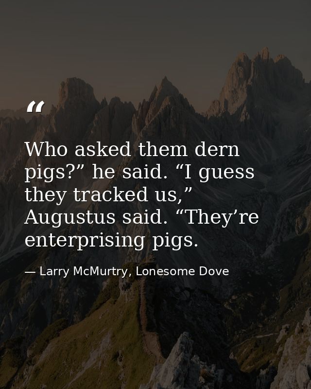 Who asked them dern pigs?” he said. “I guess they tracked us,” Augustus said. “They’re enterprising pigs. — Larry McMurtry, Lonesome Dove
