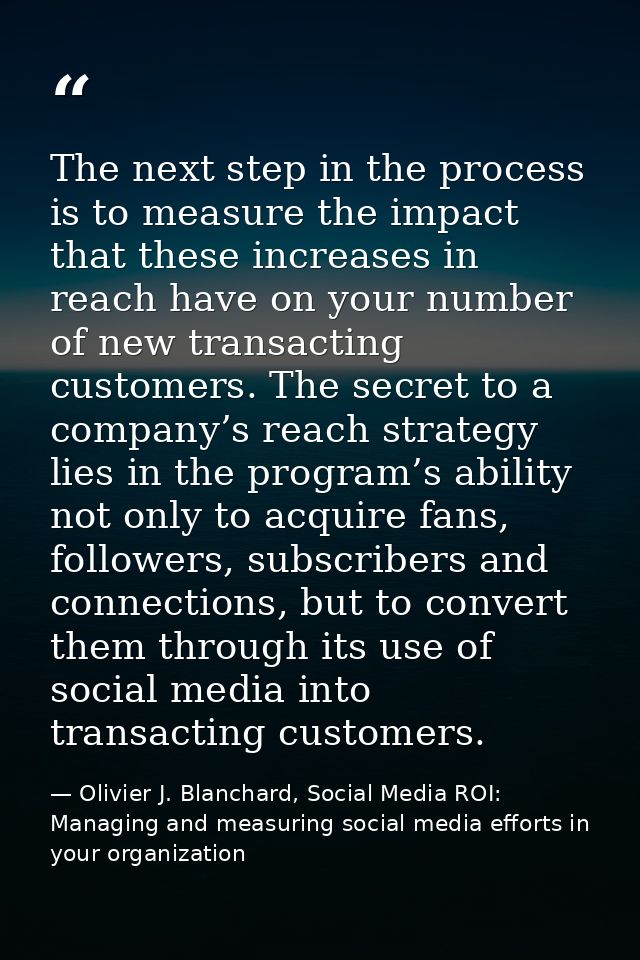 The next step in the process is to measure the impact that these increases in reach have on your number of new transacti — Olivier J. Blanchard, Social Media ROI: Managing and measuring social media efforts in your organization