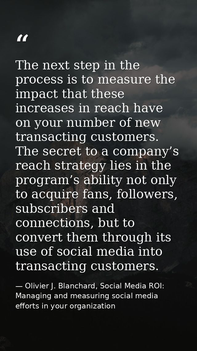 The next step in the process is to measure the impact that these increases in reach have on your number of new transacti — Olivier J. Blanchard, Social Media ROI: Managing and measuring social media efforts in your organization