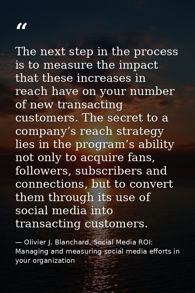 The next step in the process is to measure the impact that these increases in reach have on your number of new transacti — Olivier J. Blanchard, Social Media ROI: Managing and measuring social media efforts in your organization
