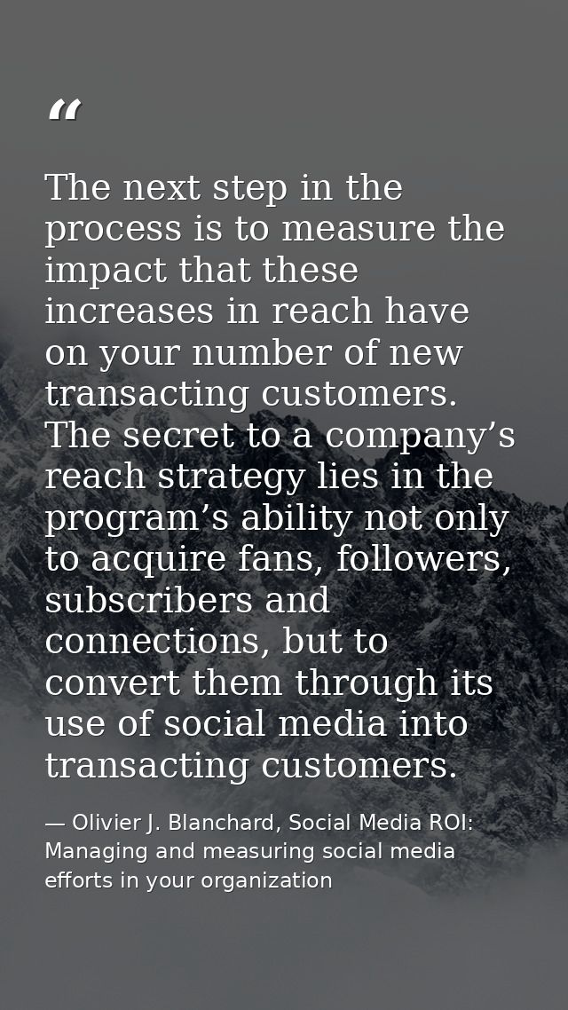 The next step in the process is to measure the impact that these increases in reach have on your number of new transacti — Olivier J. Blanchard, Social Media ROI: Managing and measuring social media efforts in your organization