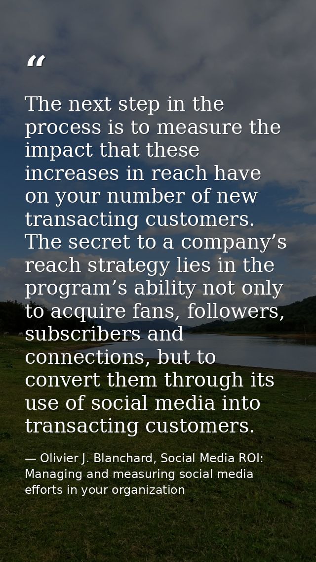 The next step in the process is to measure the impact that these increases in reach have on your number of new transacti — Olivier J. Blanchard, Social Media ROI: Managing and measuring social media efforts in your organization
