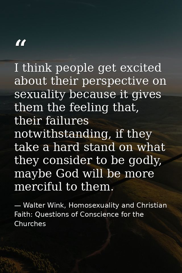 I think people get excited about their perspective on sexuality because it gives them the feeling that, their failures n — Walter Wink, Homosexuality and Christian Faith: Questions of Conscience for the Churches