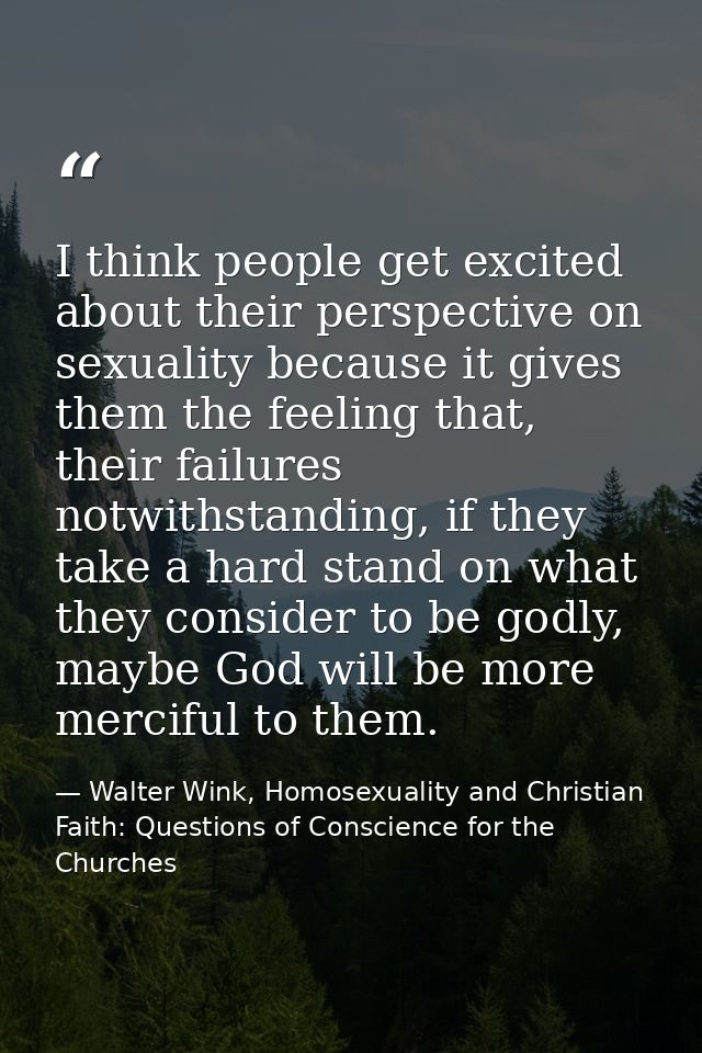 I think people get excited about their perspective on sexuality because it gives them the feeling that, their failures n — Walter Wink, Homosexuality and Christian Faith: Questions of Conscience for the Churches