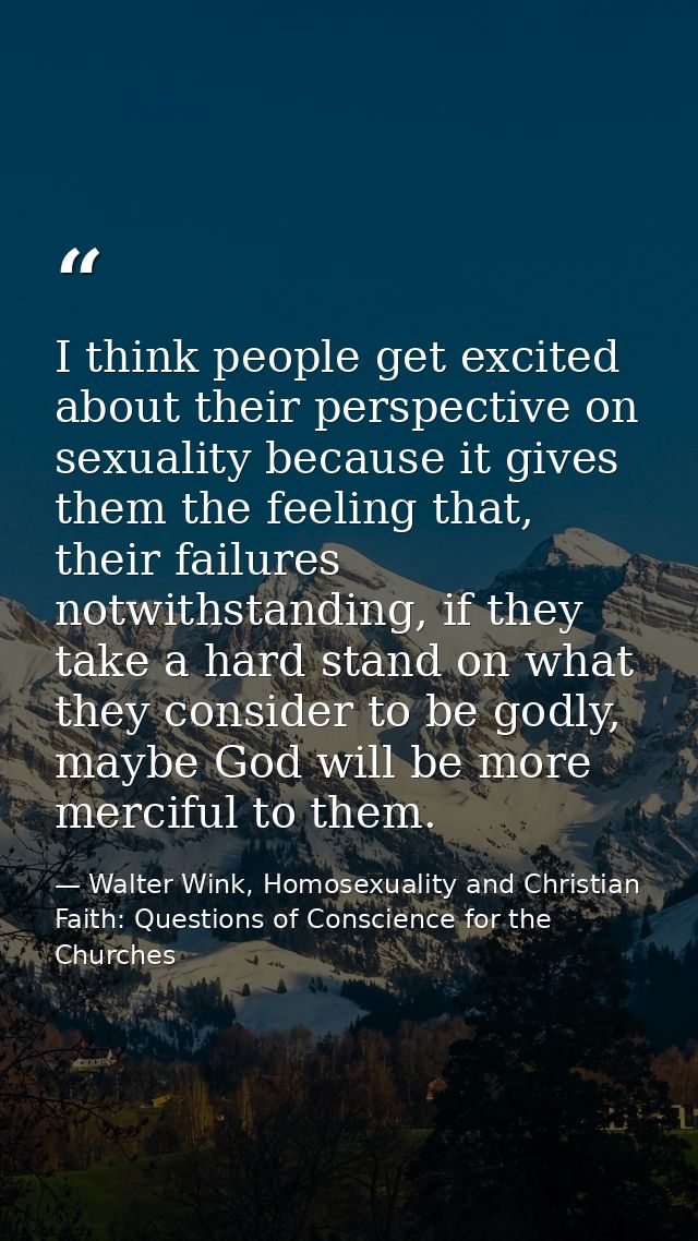 I think people get excited about their perspective on sexuality because it gives them the feeling that, their failures n — Walter Wink, Homosexuality and Christian Faith: Questions of Conscience for the Churches