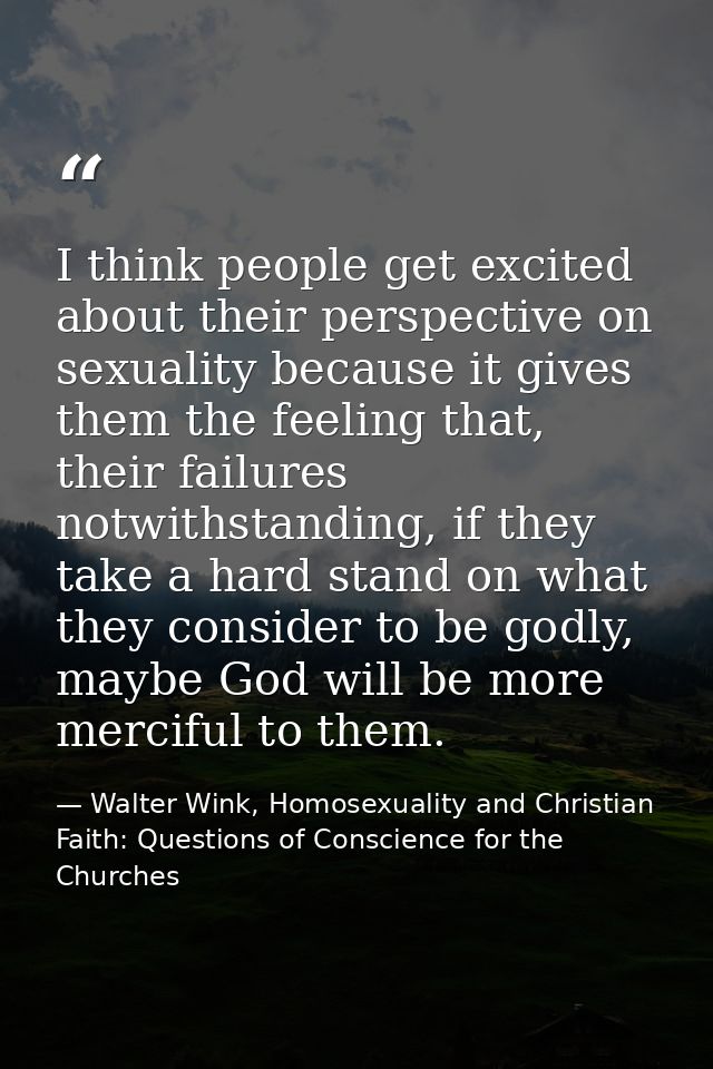 I think people get excited about their perspective on sexuality because it gives them the feeling that, their failures n — Walter Wink, Homosexuality and Christian Faith: Questions of Conscience for the Churches