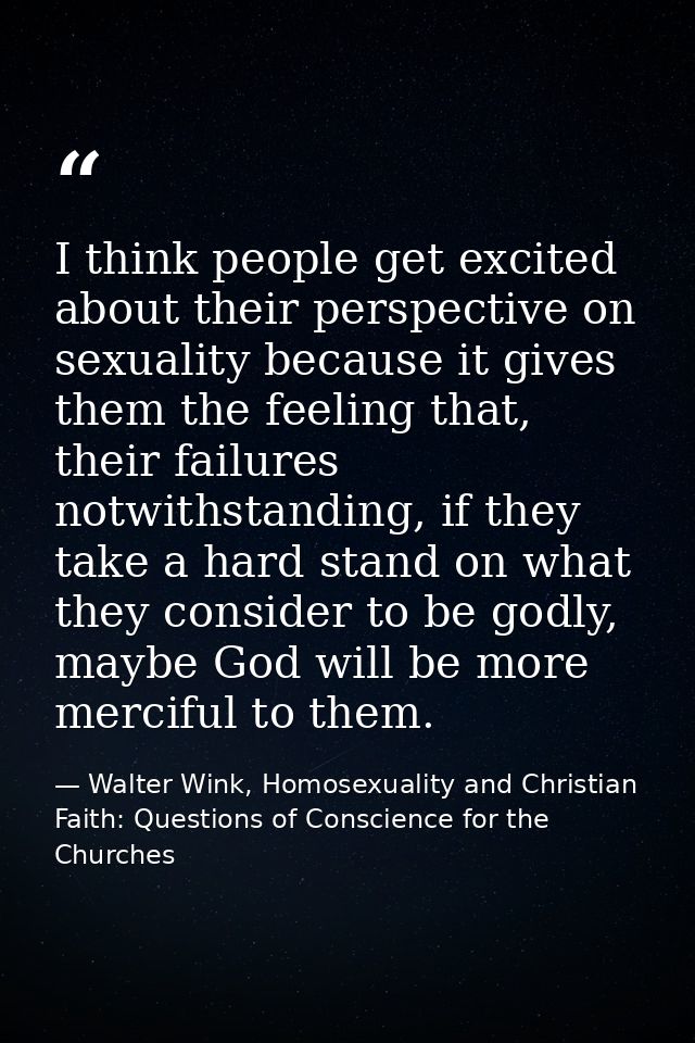 I think people get excited about their perspective on sexuality because it gives them the feeling that, their failures n — Walter Wink, Homosexuality and Christian Faith: Questions of Conscience for the Churches