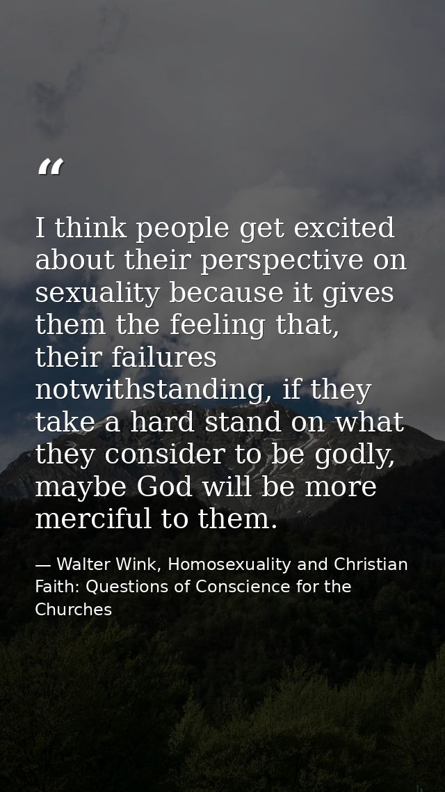 I think people get excited about their perspective on sexuality because it gives them the feeling that, their failures n — Walter Wink, Homosexuality and Christian Faith: Questions of Conscience for the Churches