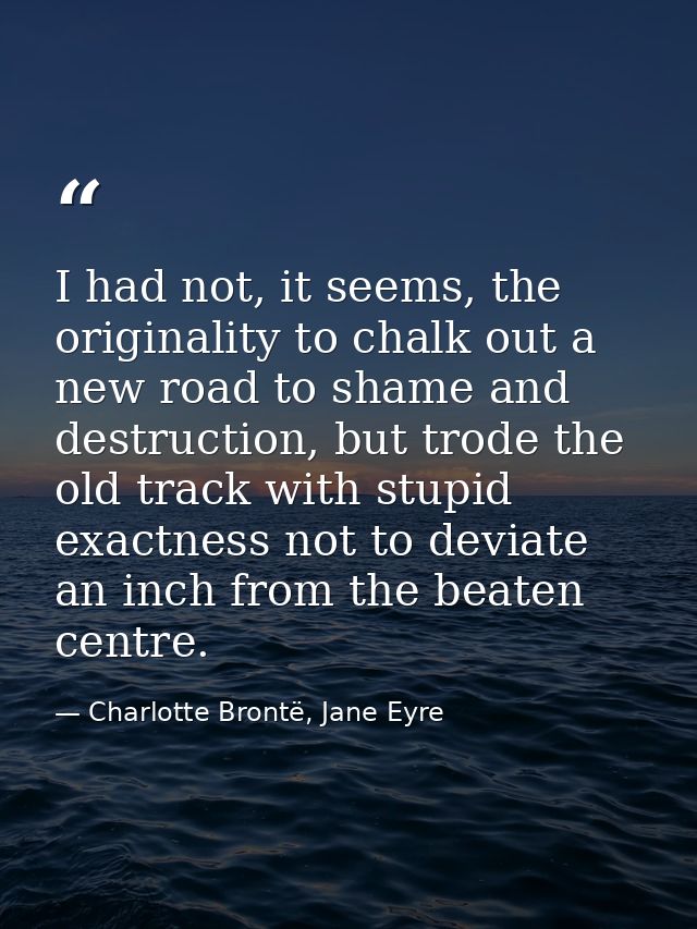 I had not, it seems, the originality to chalk out a new road to shame and destruction, but trode the old track with stup — Charlotte Brontë, Jane Eyre